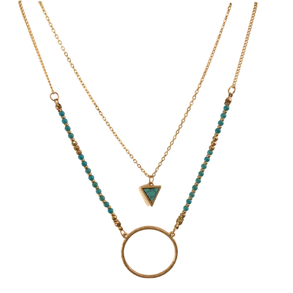 2/$30 Layer Chain Turquoise Gold Geometric Layered Necklace Boho Charm Pendant